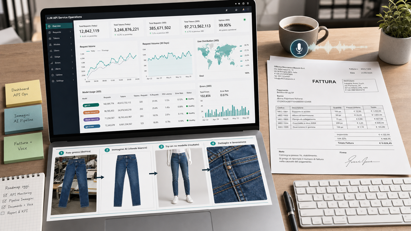 BeefTeam 三件代表作品 · LLM API 服务 · 服装电商商品图智能生成 · 意大利 voice-first B2B SaaS